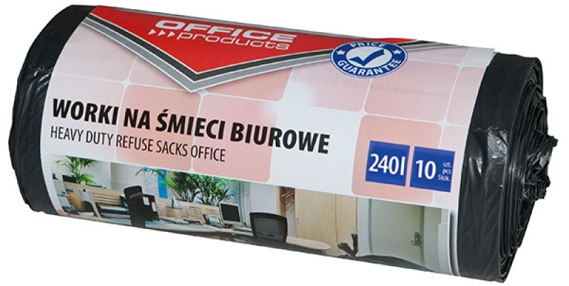 Worki na śmieci Office Products, na odpady zmieszane, 240l, 10 sztuk, czarny