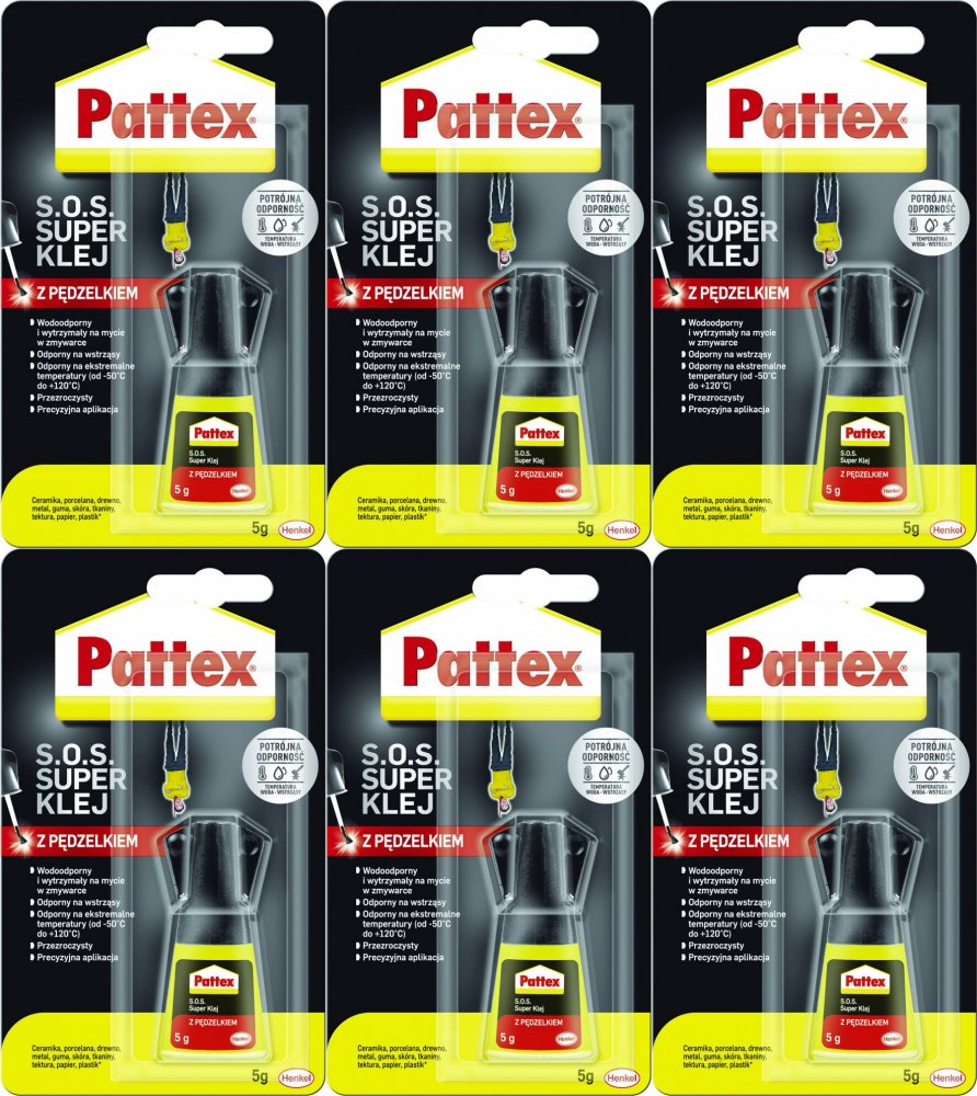 6x Klej z pędzelkiem Pattex S.O.S. Super Klej, 5g