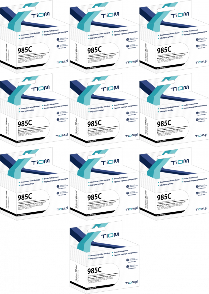 10x Tusz Tiom Ti-B985C LC-985 C (LC985C), 260 stron, cyan (błękitny)