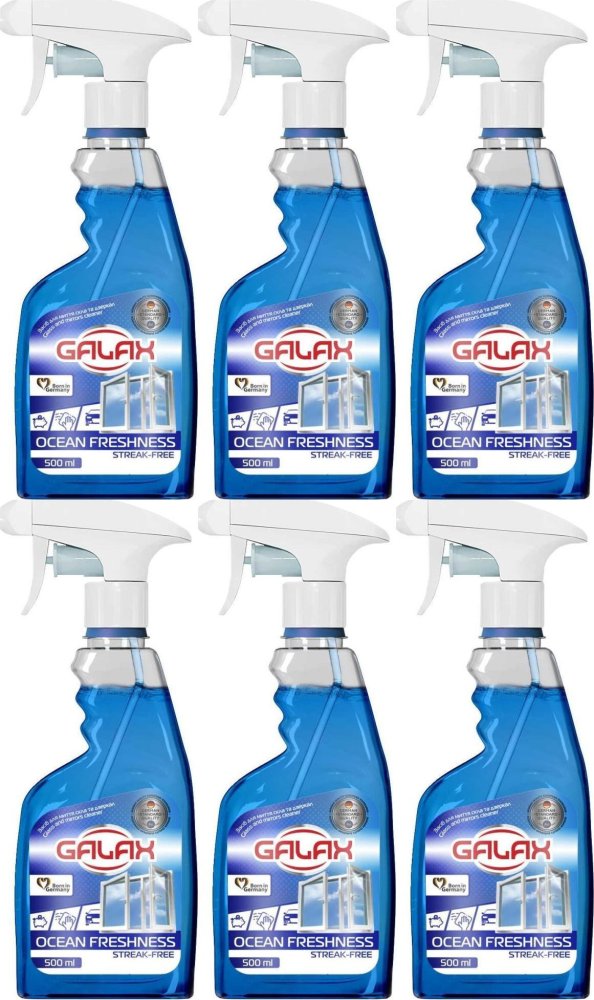 6x Płyn do mycia szyb i luster Galaxy, z rozpylaczem, oceaniczna świeżość, 500ml