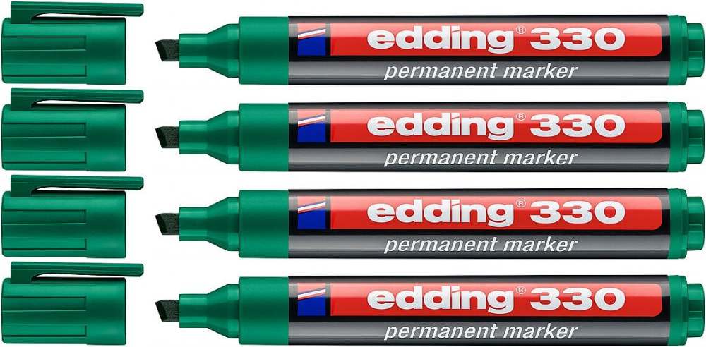 4x Marker permanentny edding 330, ścięta, 1-5 mm, zielony