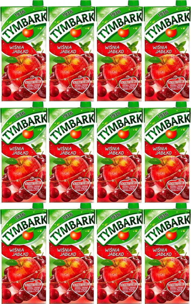 12x Napój jabłko-wiśnia Tymbark, karton, 1l