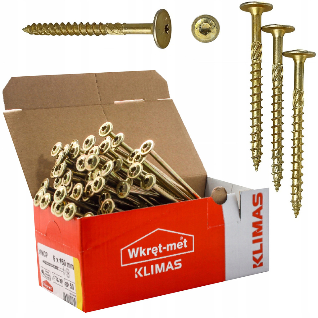 Wkręty ciesielskie do drewna z łbem podkładkowym 8 x 160mm 25 sztuk TORX Klimas