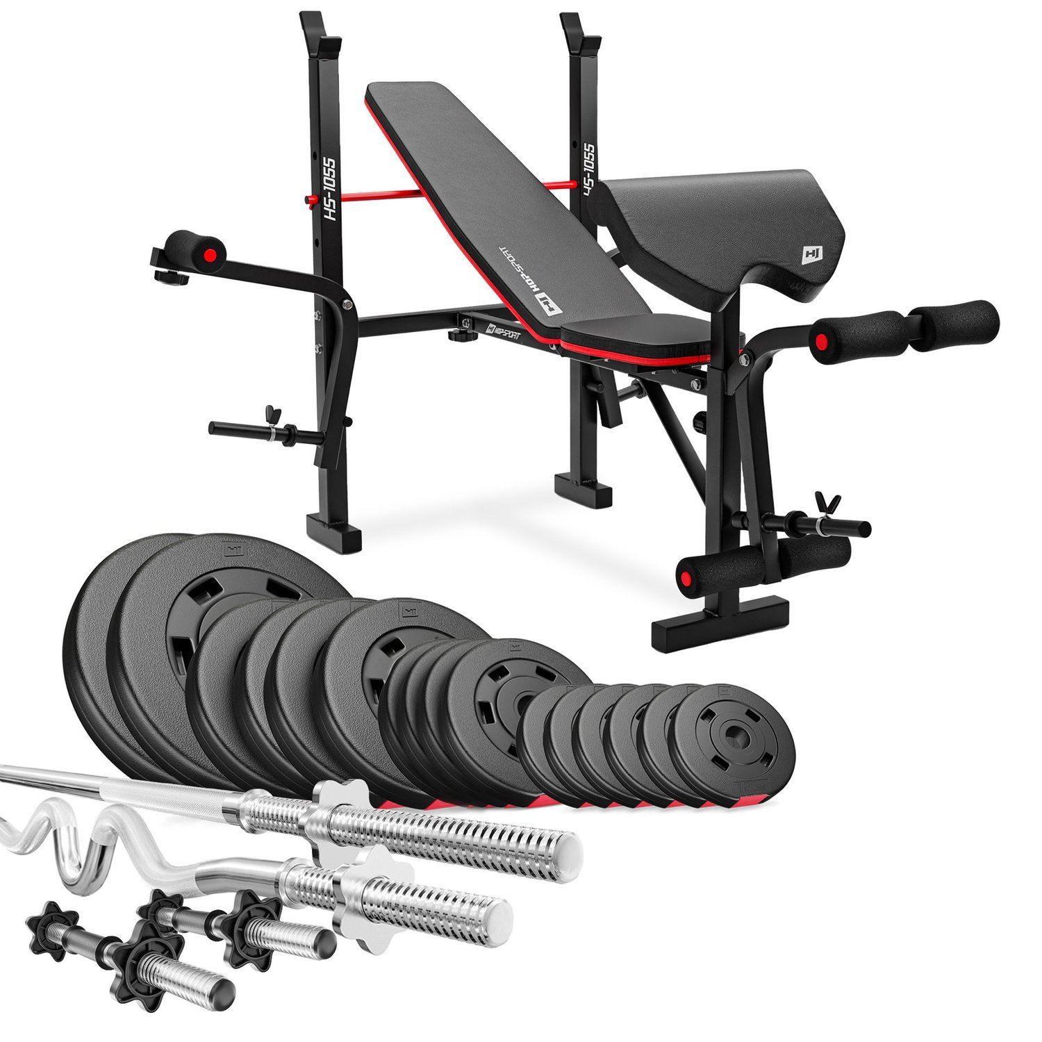 Ensemble de disques de poids en plastique de 76 kg avec banc de musculation HS-1055