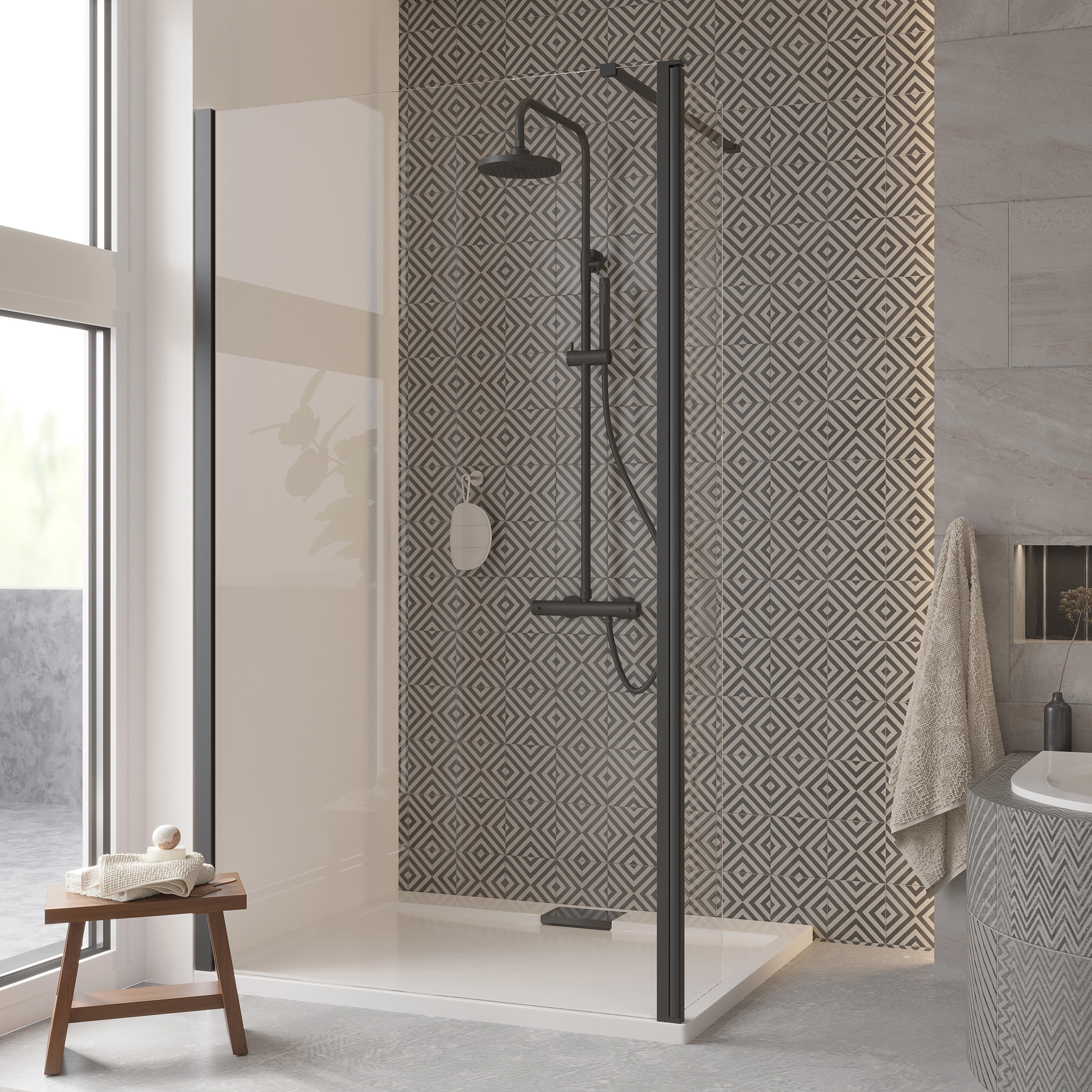 Besco Eco-N Black Walk-In ścianka prysznicowa 110 cm czarny mat/szkło przezroczyste ENB-110-195C