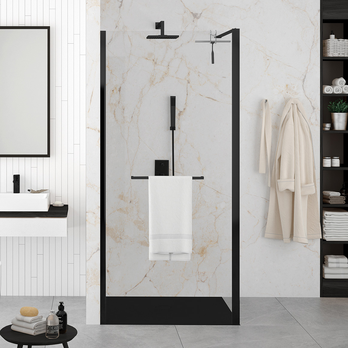 Sanplast Altus PI/ALTIIa Walk-In ścianka prysznicowa 140 cm czarny mat/szkło przezroczyste 600-121-2581-59-401