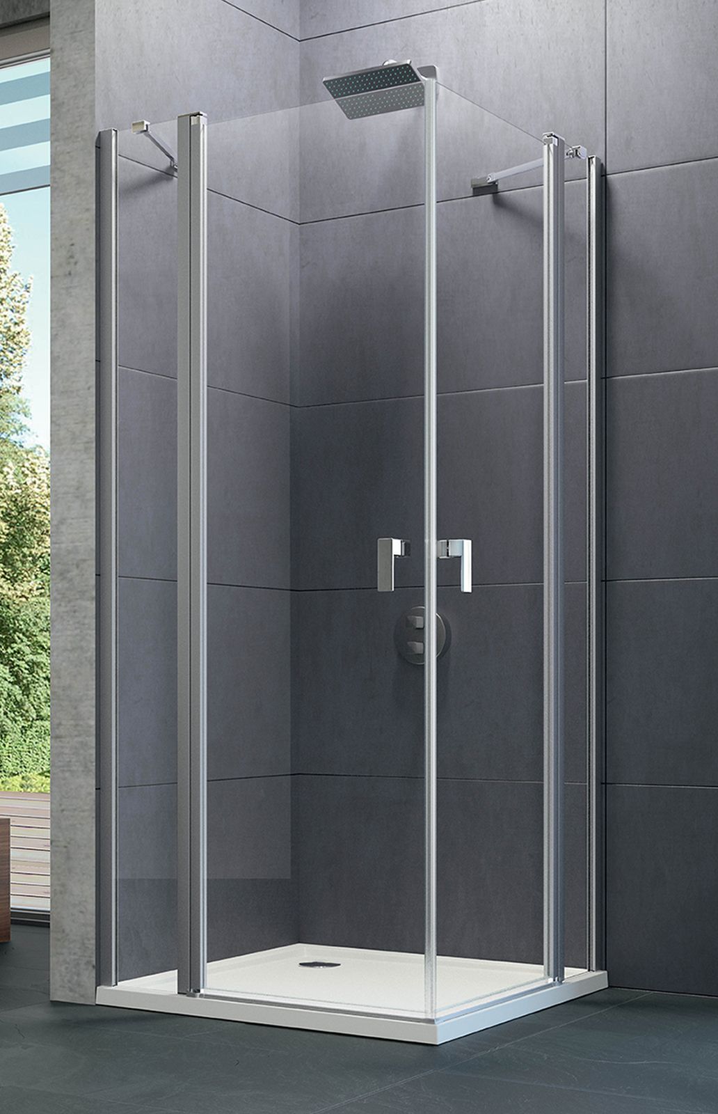 Hüppe Design Pure 4-kąt drzwi prysznicowe 100 cm czarny mat/szkło przezroczyste Anti-Plaque 8P0706.123.322