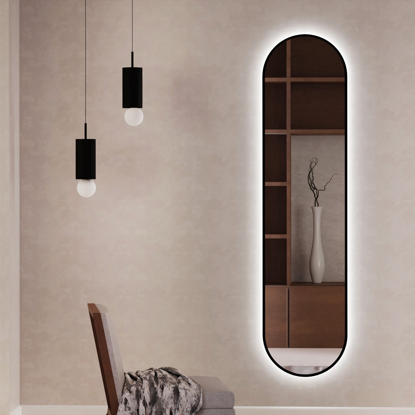 Baltica Design Tiny Border Pastille lustro 50x110 cm owalne z oświetleniem czarny