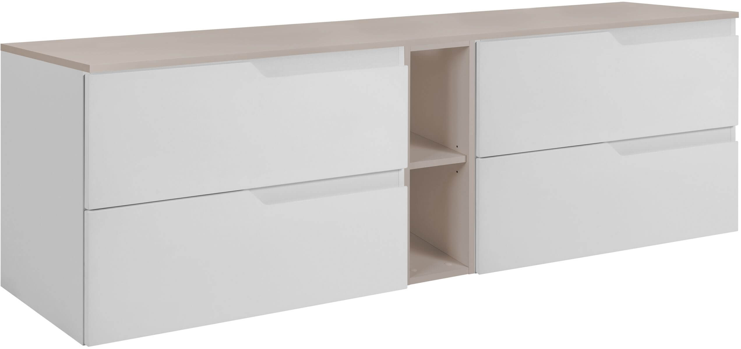Zestaw 2 x Rodan Modern szafka 60x46x57 cm podumywalkowa wisząca biała z regałem i blatem kaszmir (5906154452144, 5906154452021, ...