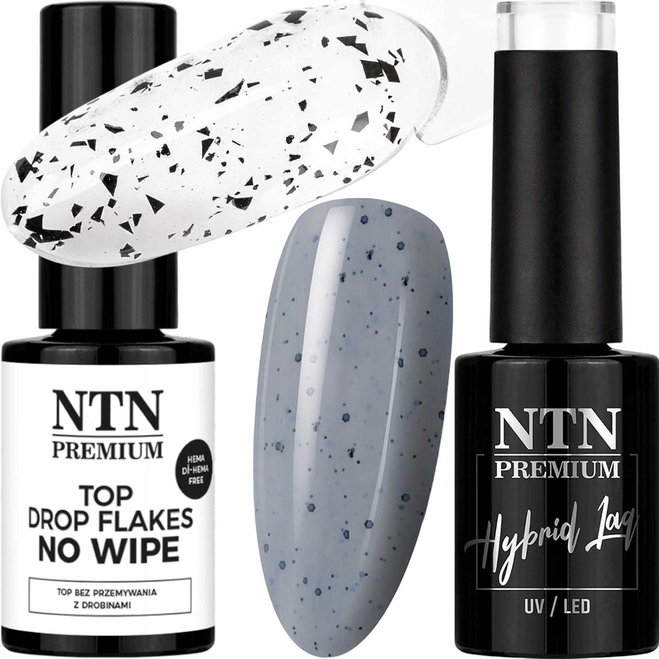 Lakier Hybrydowy NTN 5g Nr197 + Top Flakes NTN 7g Efekt Przepiórczego Jajka