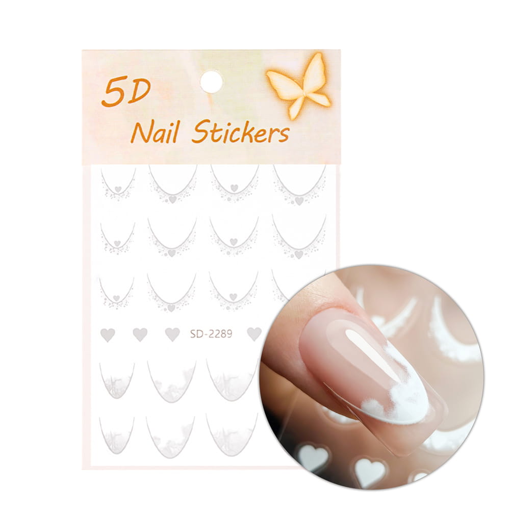Naklejki samoprzylepne na paznokcie 5D/ French/ Francuska linia uśmiechu 20szt white SD-2289