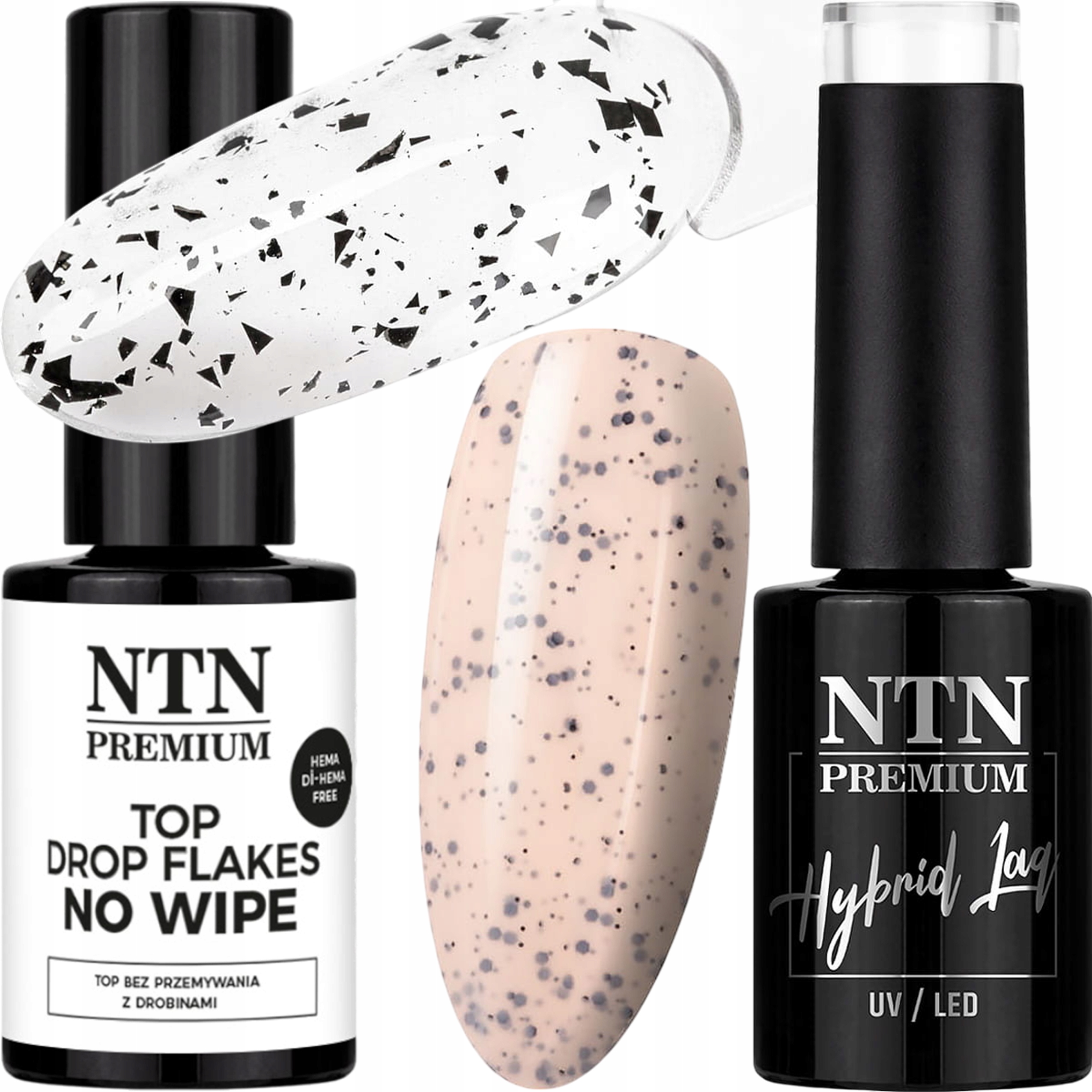 Lakier Hybrydowy NTN 5g Nr192 + Top Flakes NTN 7g Efekt Przepiórczego Jajka