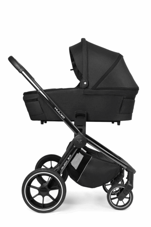 Muuvo, Quick 3.0 Black Chrome - wózek spacerowy z gondolą Standard i wyposażeniem-Jet Black