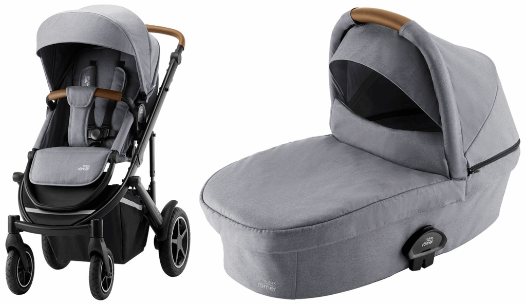 Britax Romer, Smile 3 Komfort Plus - wózek głęboko-spacerowy z fotelikiem Baby-Safe 3 i-Size i bazą Flex Base iSense-Frost Grey-Space Black