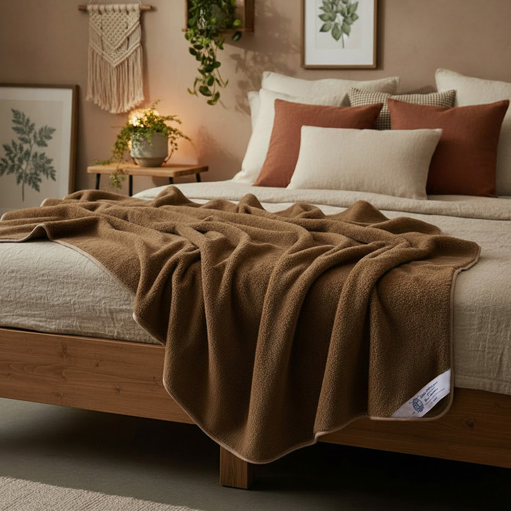 Koc wełniany camel brąz 160x200 (+-5cm)