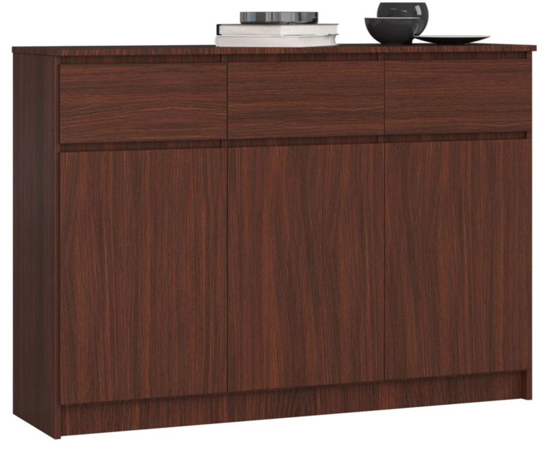 Komoda Akord K140 Wenge 138 cm 3 drzwi 3 szuflady kolor Wenge mat 6 półek 138x40x99 cm 1 szt.