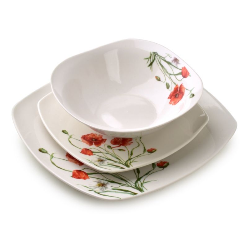Komplet obiadowy porcelanowy Mondex LEA POPPY 24/18cm biały 18el kpl