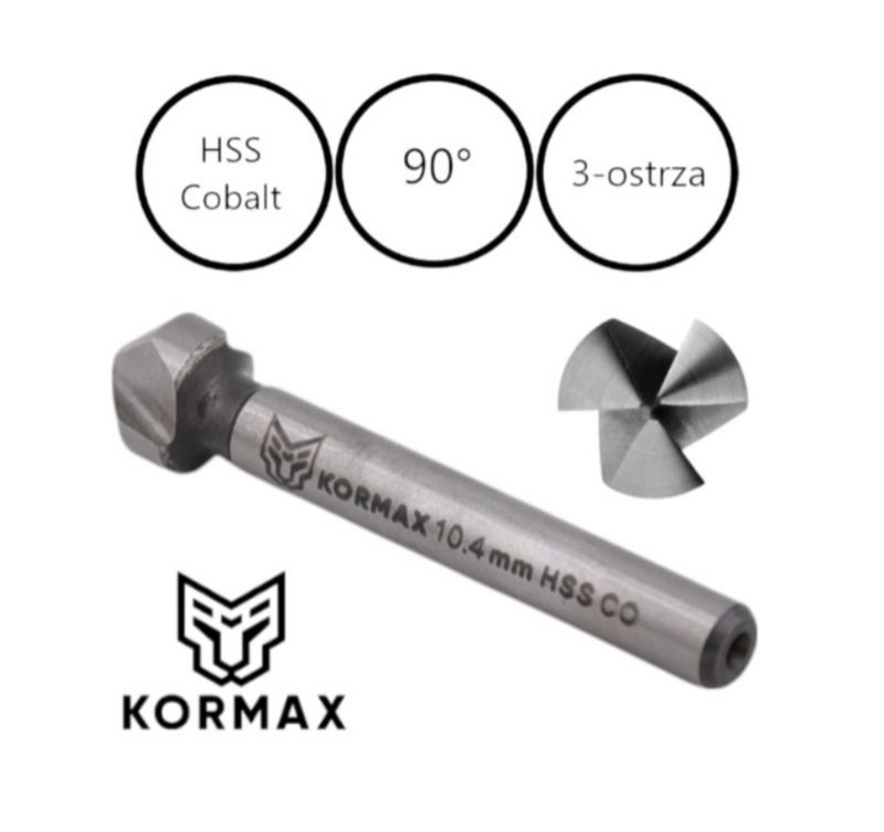 Pogłębiacz stożkowy do metalu Kormax 10,4mm 90 stopni 3-ostrza HSS Cobalt (PSM104C) - 1 szt.