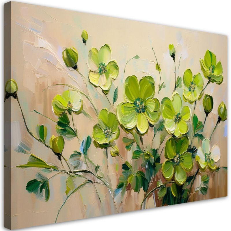 Obraz do salonu sypialni Feeby Zielone Kwitnące Kwiaty Rośliny 60x40cm 1szt