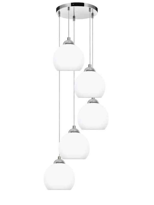 Lampa wisząca kaskada EDYLIT 5xE27 chrom białe kule nowoczesna do salonu OLEX 13-680 1 szt.