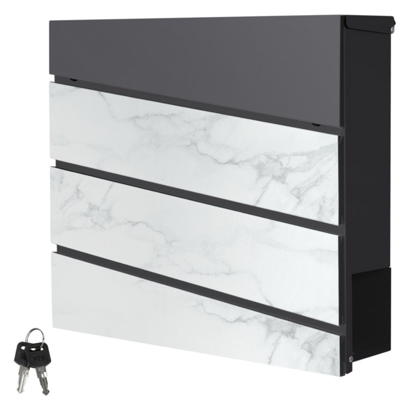 Skrzynka na listy ML Design ścienna antracyt biały marmur stal gazetnik zamykana 2 klucze 37x36,5x11 cm nowoczesny design 1 szt