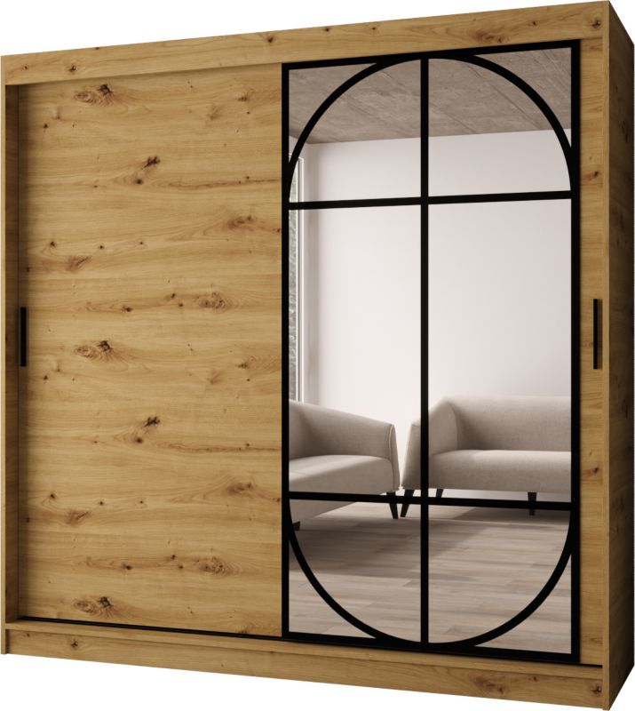 Szafa przesuwna z lustrem Garderoba LUGO 200 artisan + u. czarny 1 szt.