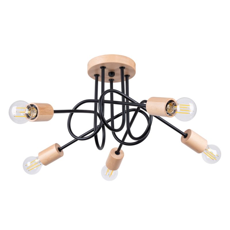 Lampa wisząca Pure Lume BRAZZA czarna-naturalne drewno 5xE27x15W IP20 wym:26x15x61cm - 1 szt.