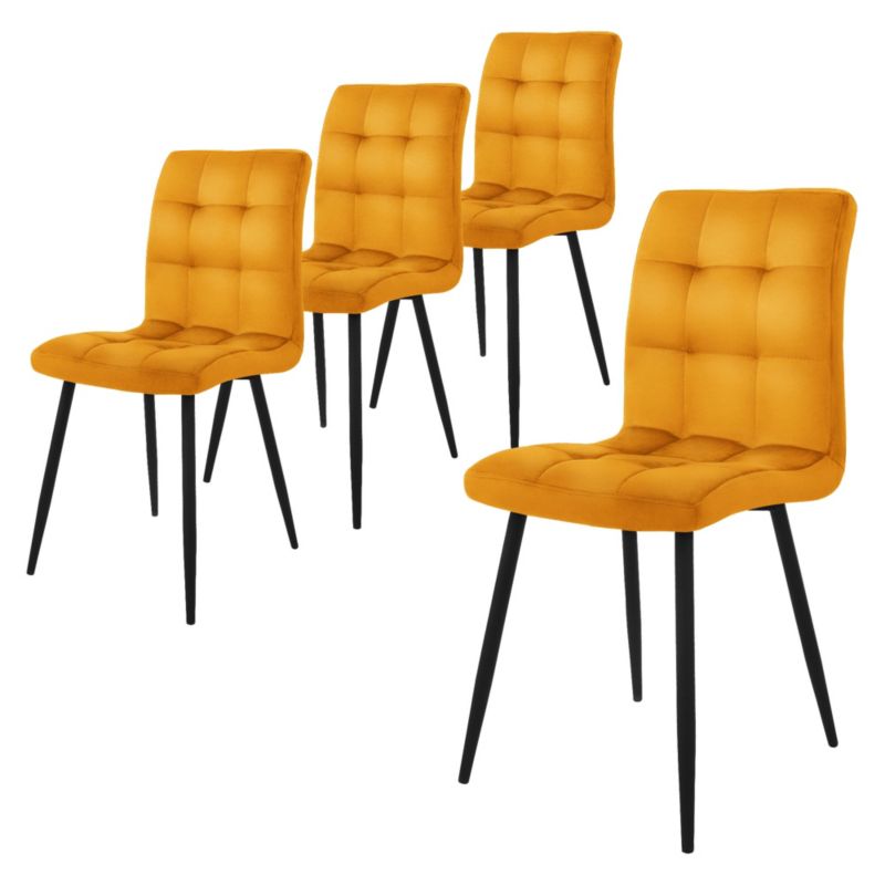 Krzesła do jadalni ML Design żółty musztardowy welurowe fotele tapicerowane metalowe nogi oparcie ergonomiczne kuchnia dom 4 szt