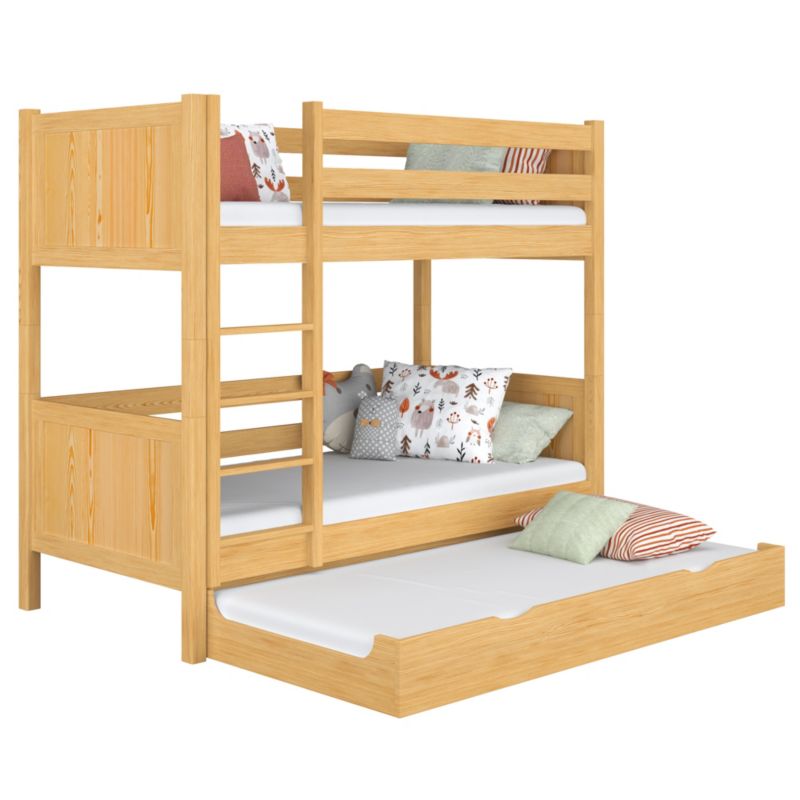 Drewniane łóżko N-WOOD piętrowe z szufladą na materac N02 sosna naturalna 100x200 1szt.