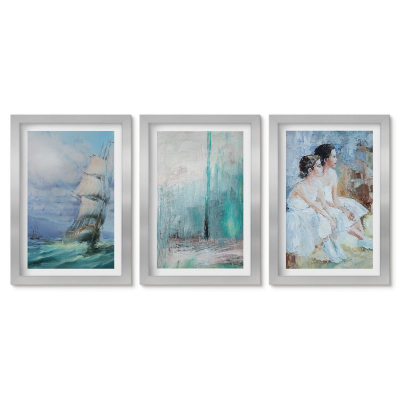 Obrazy w srebrnej ramie Tulup 20x30 cm Statek morze abstrakcja tancerki Stylowa galeria nad biurko 1 kpl