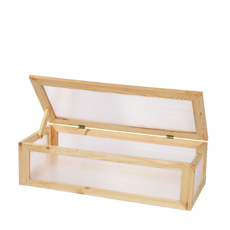 Pokrywa szklarniowa z pleksi MODO24 do donicy na nogach 80 x 37 cm naturalne drewno 1 szt.