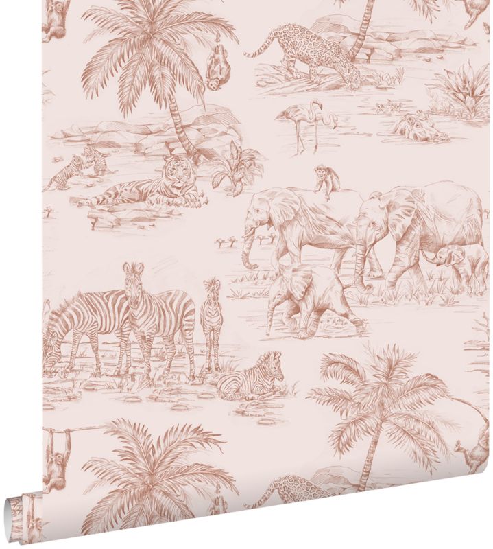 Tapeta ESTAhome zwierzęta dżungli terakoty różowej 53 cm x 10.05 m - 1 rol.