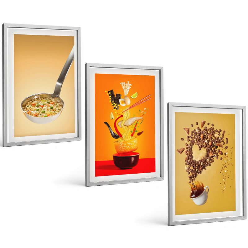 Galeria 3 Obrazów w Srebrnej Ramie ArtPrintCave 40x60 cm Komplet ścienny Kuchenne motywy jedzenia 1 kpl.