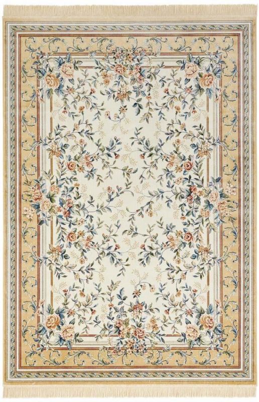 Dywan Nouristan 95x140 cm, beżowo kremowy, wzór w kwiaty, z frędzlami, tradycyjny do salonu, 1 szt.