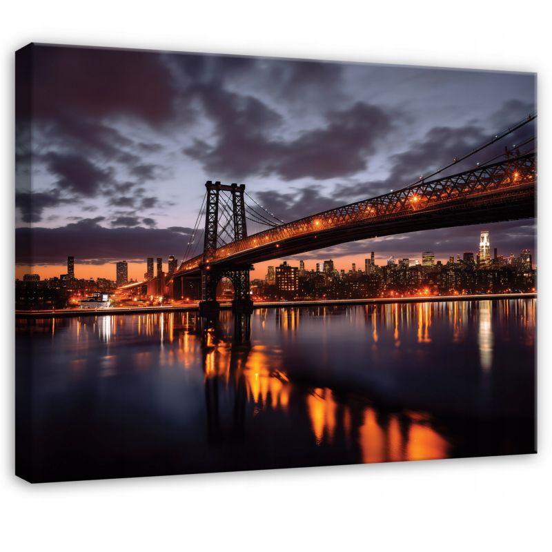 Obraz WALLARENA Do Sypialni Salonu Na Płótnie Most Nocą Miasto Pomarańczowy 100x70 cm PP15979O1 1 szt.