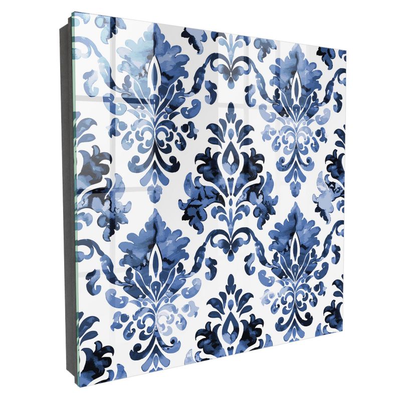 Skrzynka Na Klucze Tulup 30x30 cm Niebieskie ornamenty - Czarna - Otwierana na prawo 1 szt.