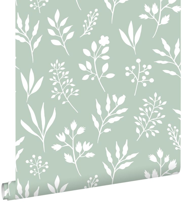 Tapeta ESTAhome kwiatowy wzór w stylu skandynawskim miętowej zieleni 53 cm x 10.05 m - 1 rol.