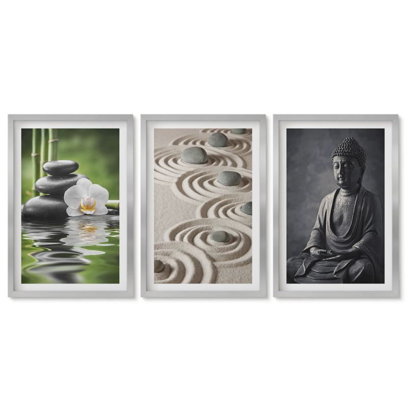 Tryptyk w srebrnej ramie Tulup 40x60 cm Relaksujący widok Budda Zen Obrazy w srebrnej ramie 1 kpl