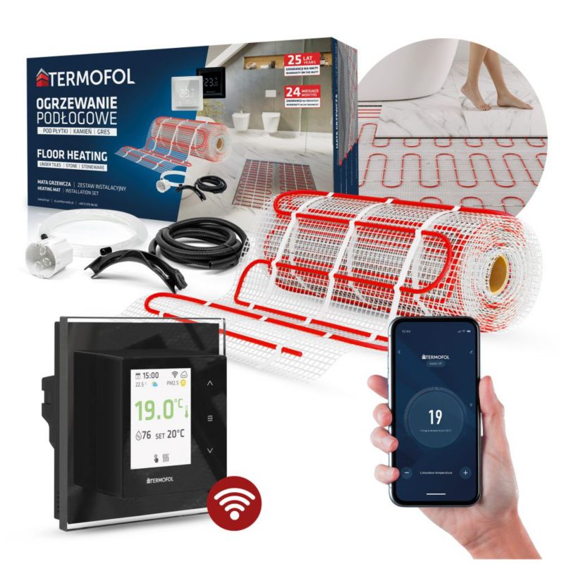 Zestaw mata grzewcza TERMOFOL moc 150W/m² szerokość 50 cm powierzchnia 7m² + termoregulator TF-H7 WIFI Czarny 1kpl