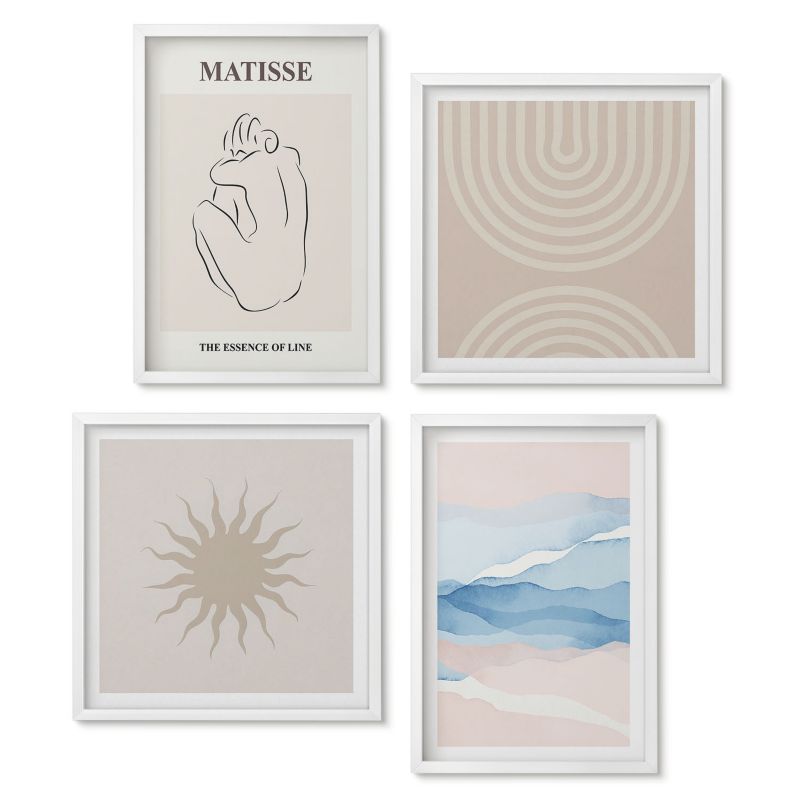 Zestaw 4 obrazów w białej ramie Tulup Linie fale pastel minimalistyczne Nowoczesny design 1 kpl