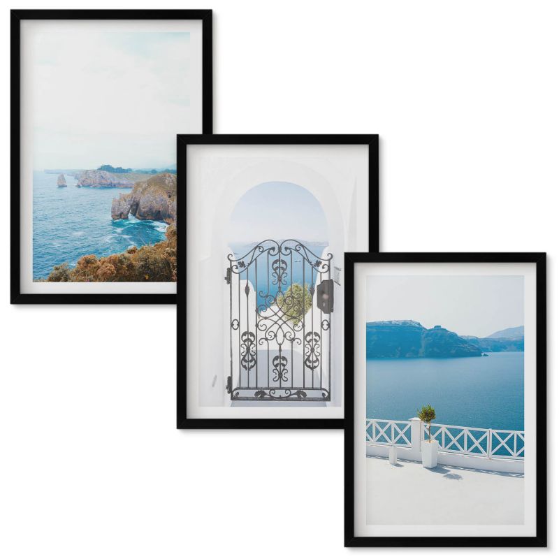 Obrazy Do Sypialni Wallfluent Morze architektura Grecji Czarna rama 40x60 cm 3 szt.