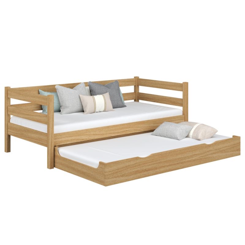 Dębowe łóżko N-WOOD sofa z szufladą na materac N01 dąb naturalny 90x200 1szt.