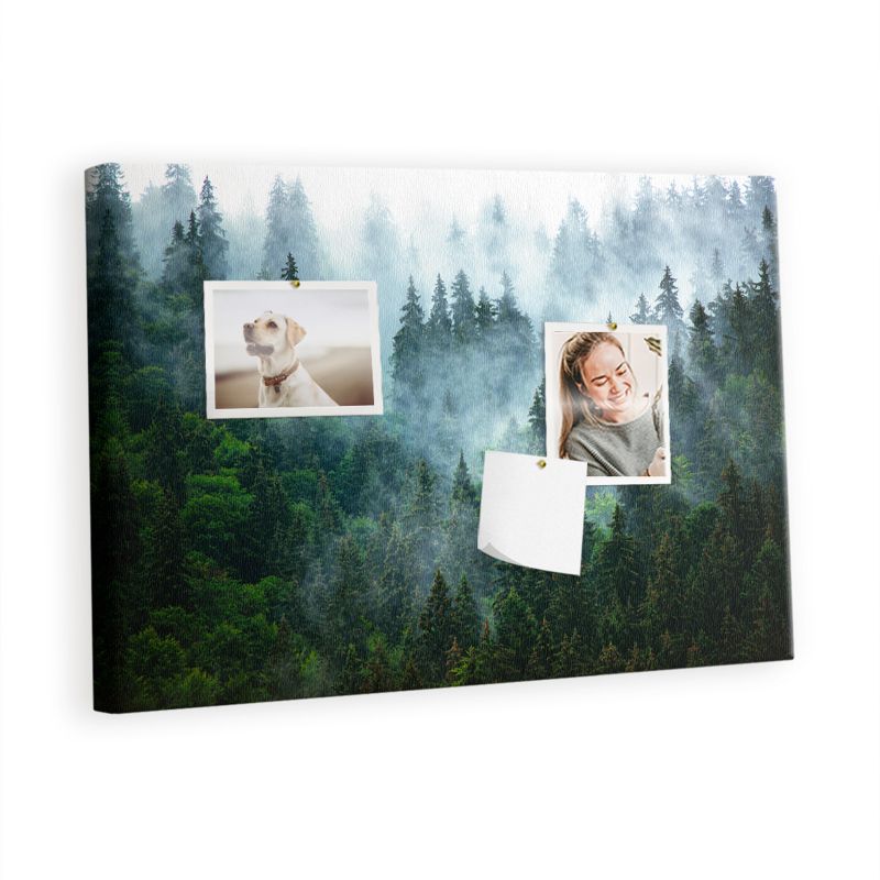 Tablica Korkowa Z Pinezkami Tulup 60x40 cm Zamglona puszcza iglasta Tablica na notatki Pinezki metaliczne 1 kpl