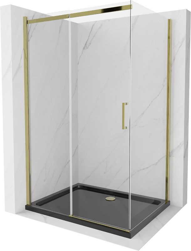 Kabina prysznicowa Mexen Omega rozsuwana 120 x 90 cm transparent złota + brodzik Flat czarny