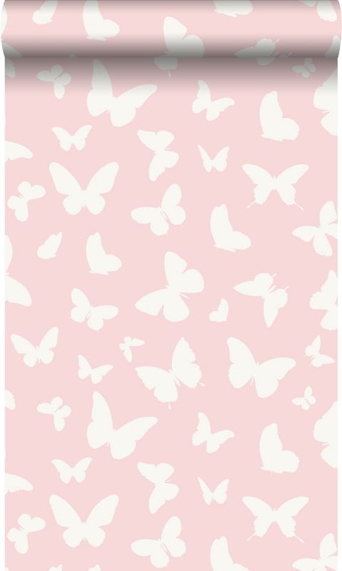 Tapeta Origin Wallcoverings motyle w błyszczącym różuIbiałym 53 cm x 10.05 m - 1 rol.
