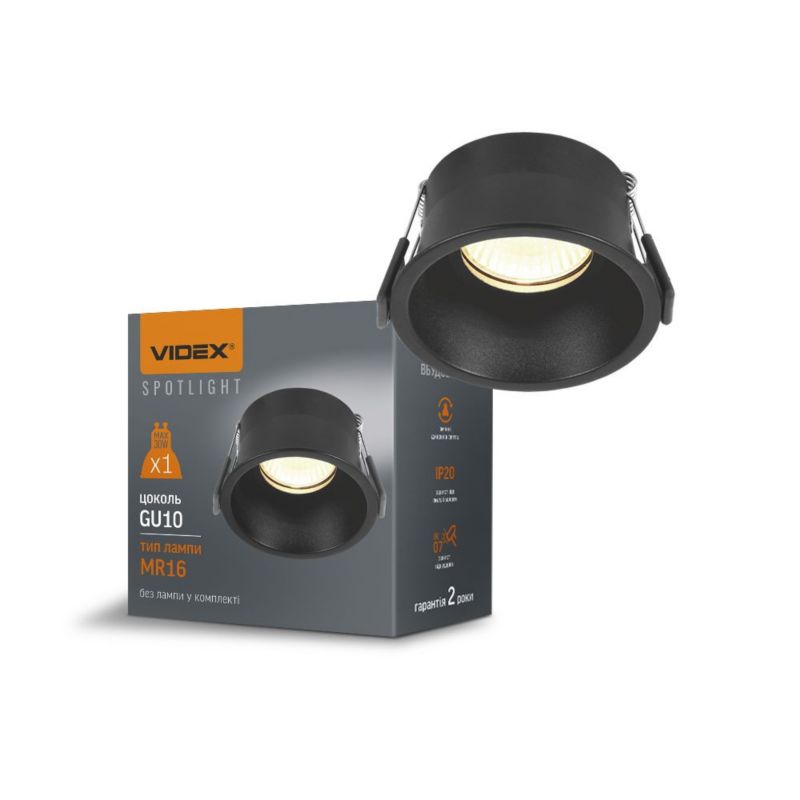 Oprawa sufitowa wpuszczana Videx Spotlight czarna ruchoma 1 x GU10 x 30W IP20 wym: 4,6 x 8,5 x 8,5 cm okrągła - 1 szt.
