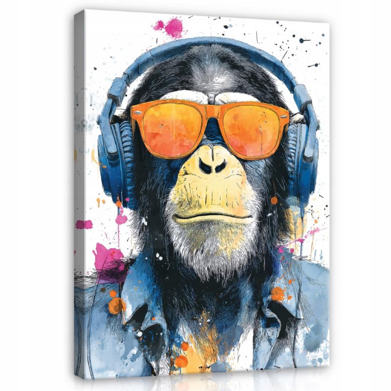 Obraz WALLARENA Do Sypialni Salonu Na Płótnie Graffiti Zwierzęta Małpa Niebieski 70x100 cm PP16585O1 1 szt.