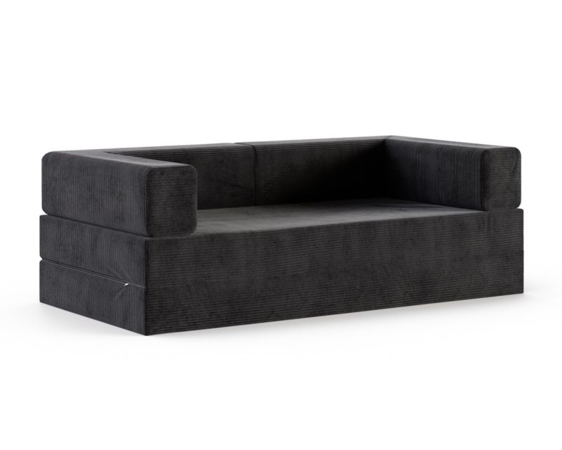 Sofa ŚPIJZDROWO sofka rozkładana FLIP czarna sztruks 200x200x20 cm 1 szt.