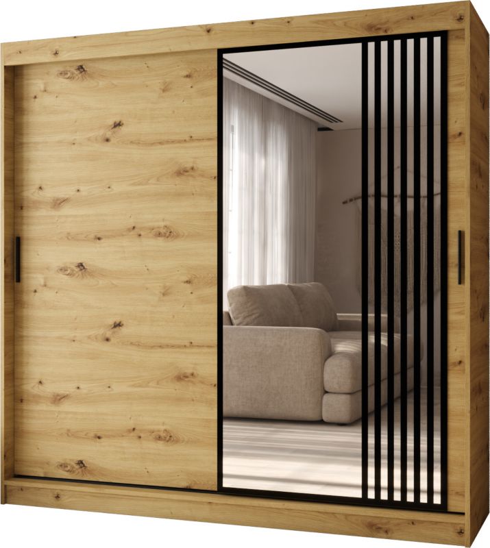 Szafa przesuwna z lustrem Garderoba GLOSSY 200 artisan + u. czarny 1 szt.