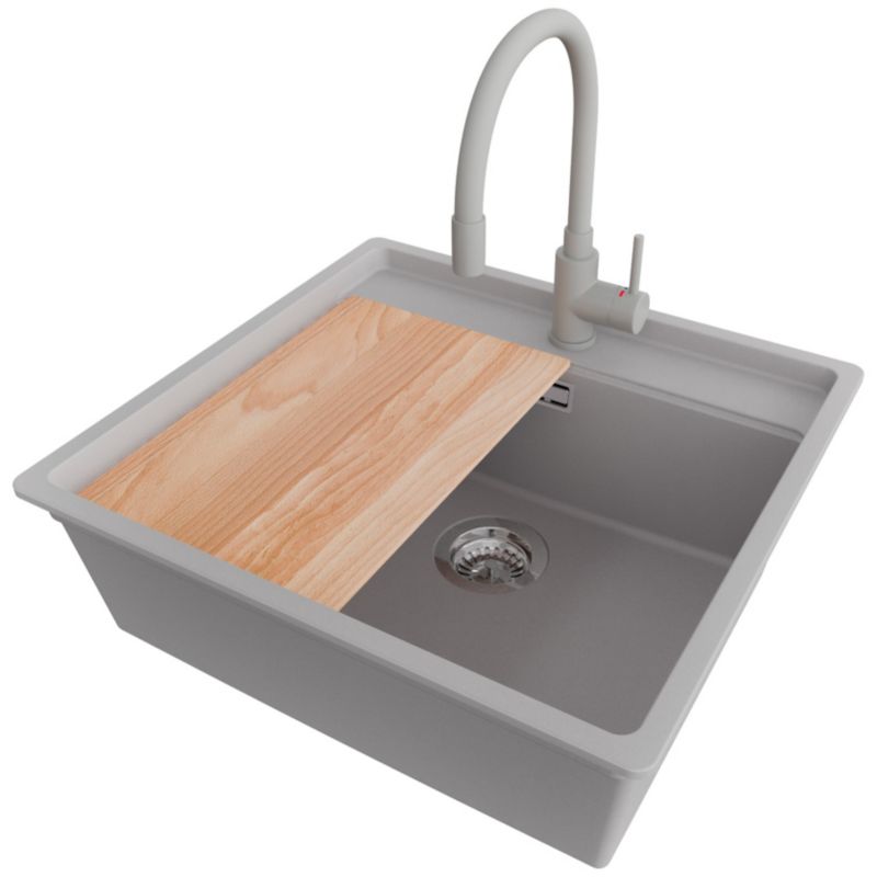 Zlewozmywak podblatowy Bergen Low Cut Top PRIMAGRAN 56x53cm do Szafki od 60cm, Szary + Bateria + Syfon + Deska, S103, 1 szt.